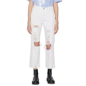 Frame Le Jane Crop Distressed Straight-Leg Jean 27 White Rumpled Blanc Destruct